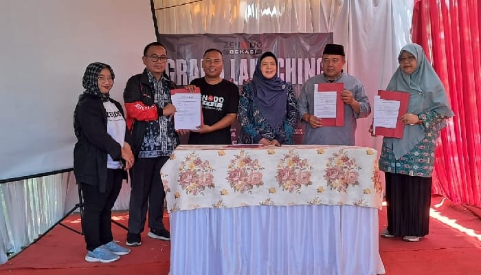 Dari Kiri Penanda Tanganan Lisensi : Lutfi Azizah S.Pd (Founder & CEO Zendo), Dr. H Zaenudin., S.Ag.,M.Pd (Rektor IBM Bekasi), Sandi S.Pd (Direktur Zendo Bekasi), Nur hidayah Setiawati S.E.MM. (Kepala Dinasker Kab Bekasi), H Saebur (Owner CV Amanah Aqiqah Saebur), Nurafiah M.Pd (Sekum PDA Kota Bekasi)